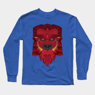 Zentangle Red Gorilla Head Long Sleeve T-Shirt